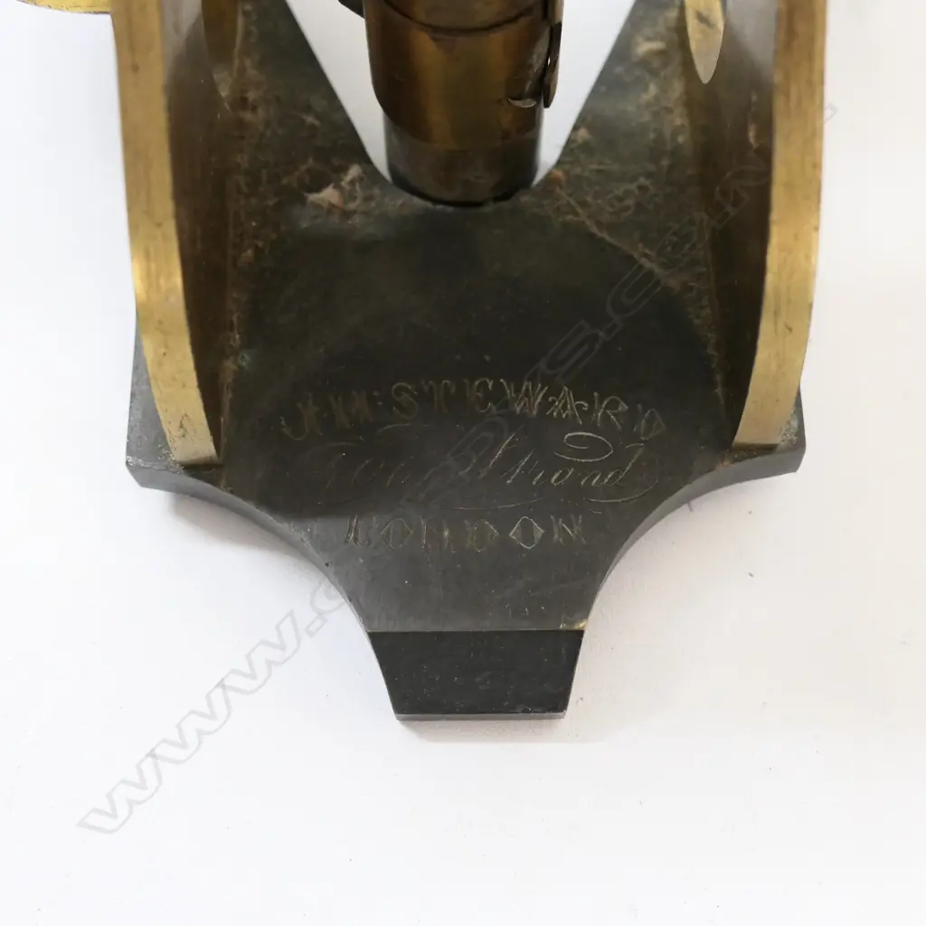 19thC BRASS MONOCULAR MICROSCOPE BY J. H. STEWARD 406 STRAND, LONDON. WITH MAHOG BOX Image 1++